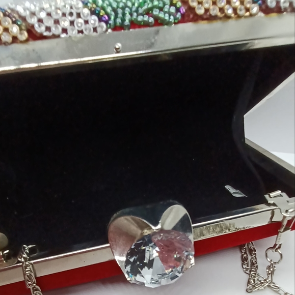 Red velour beaded clutch and lipstick holder. - Picture 6 of 11